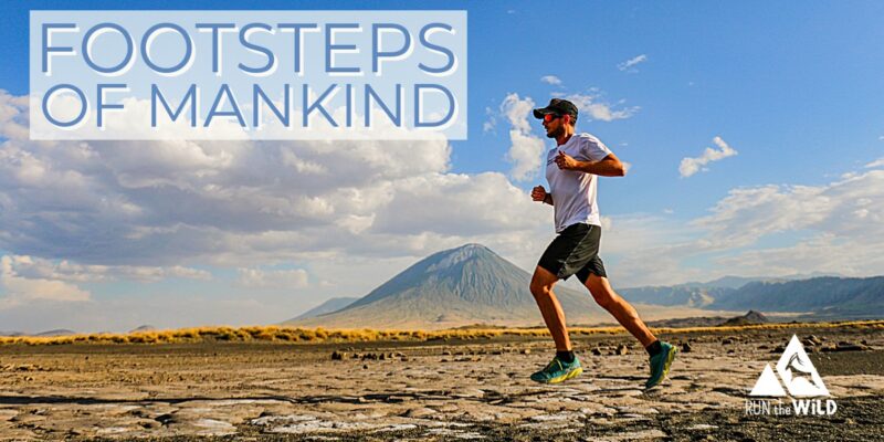 trail runner running across the mudflats of lake natron in Tanzania