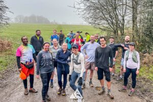 Trail runners running in the Chilterns on the Berko 10km organised by Run the Wild