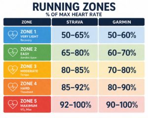 Running heart rate zone comparison table